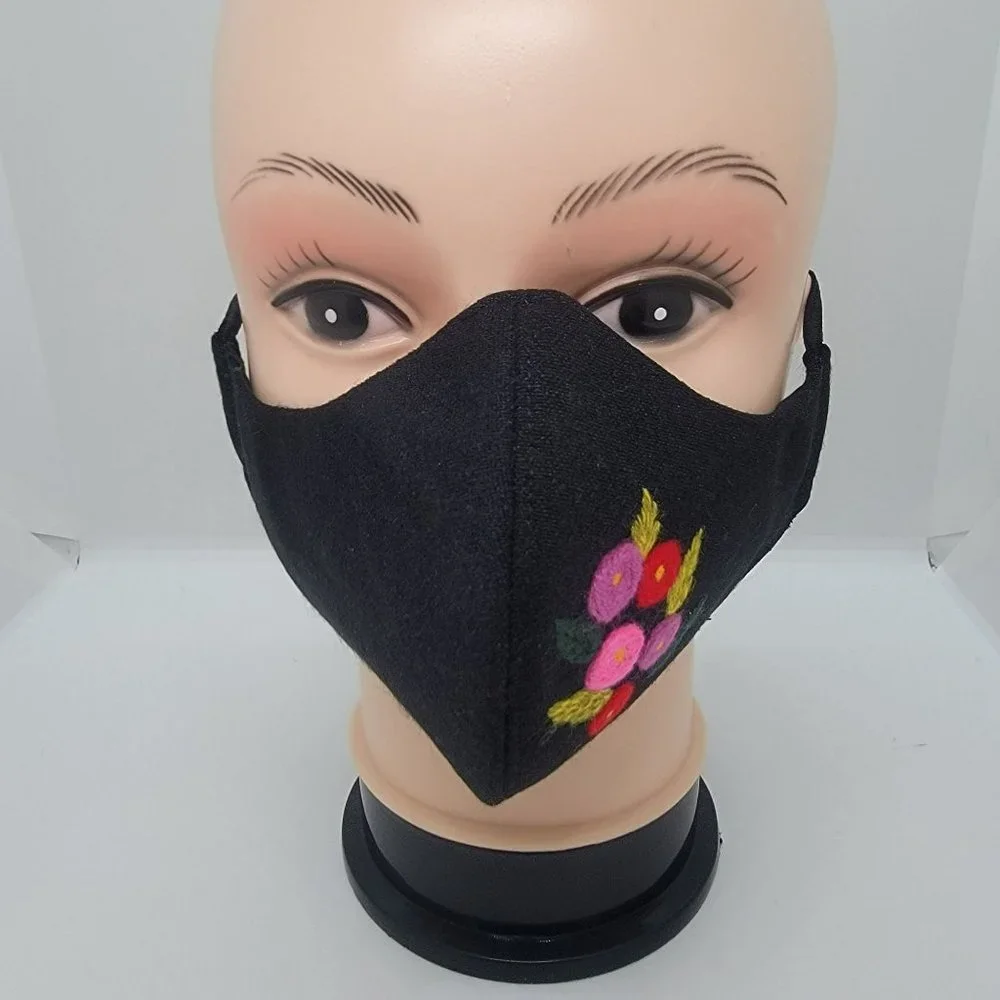 New Face cover ear loop black Mask Women's Embroidered handmade roses design